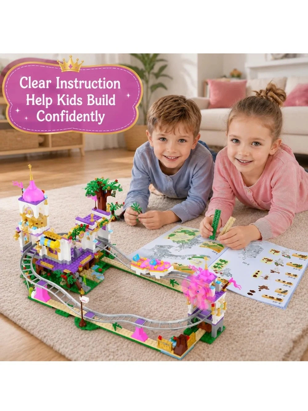 Castle Roller Coaster Building Set, STEM amusement park construction kit for kid